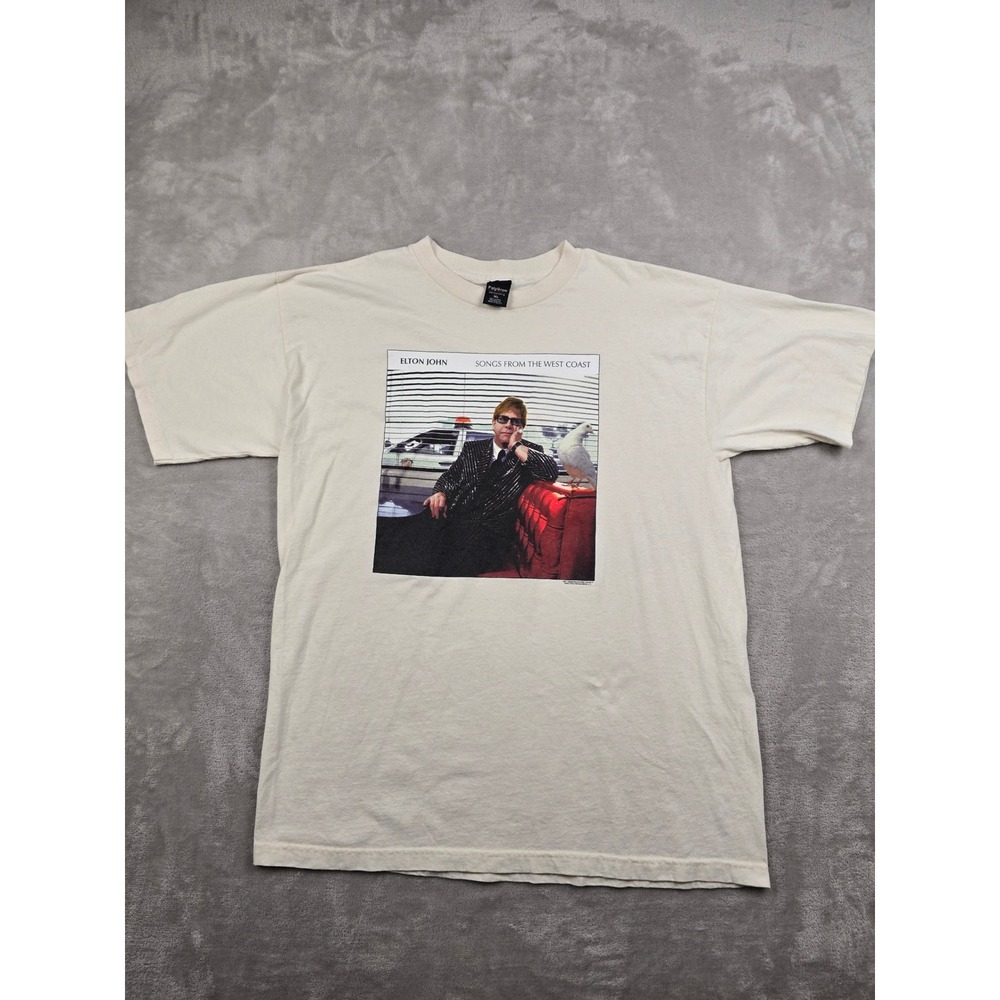 Vintage Elton John T-Shirt Men XL Cream Songs From The West Coast 2001 Y2K *Read
